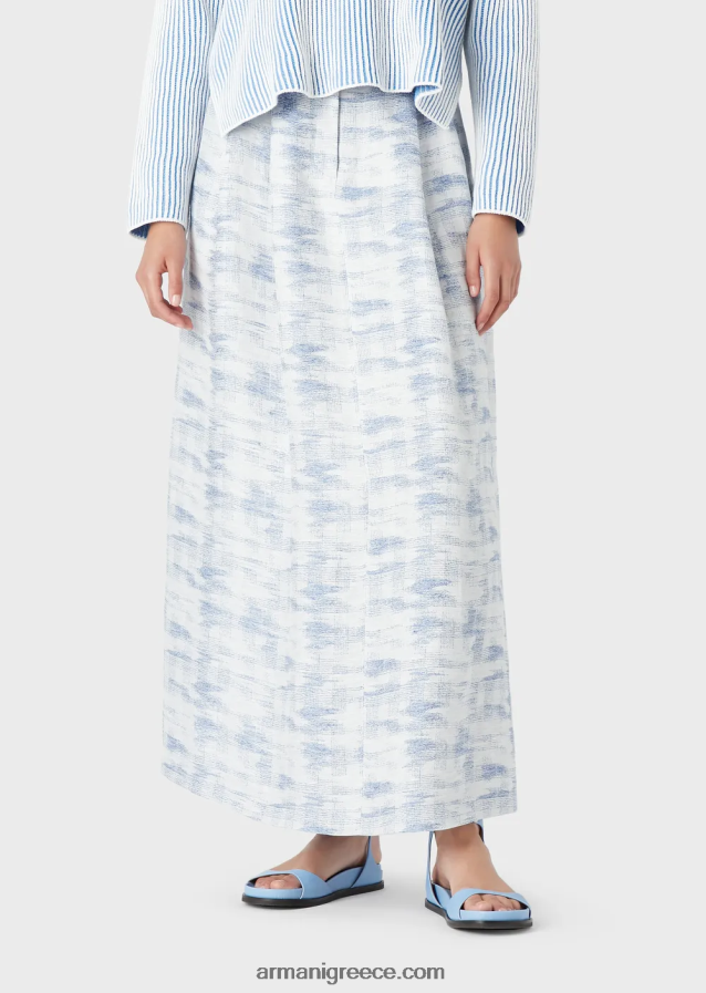 γυναίκες Armani ντεγκραντέ ζακάρ λινό-χαρμάνι μακριά φούστα 4046R6330 πρότυπο