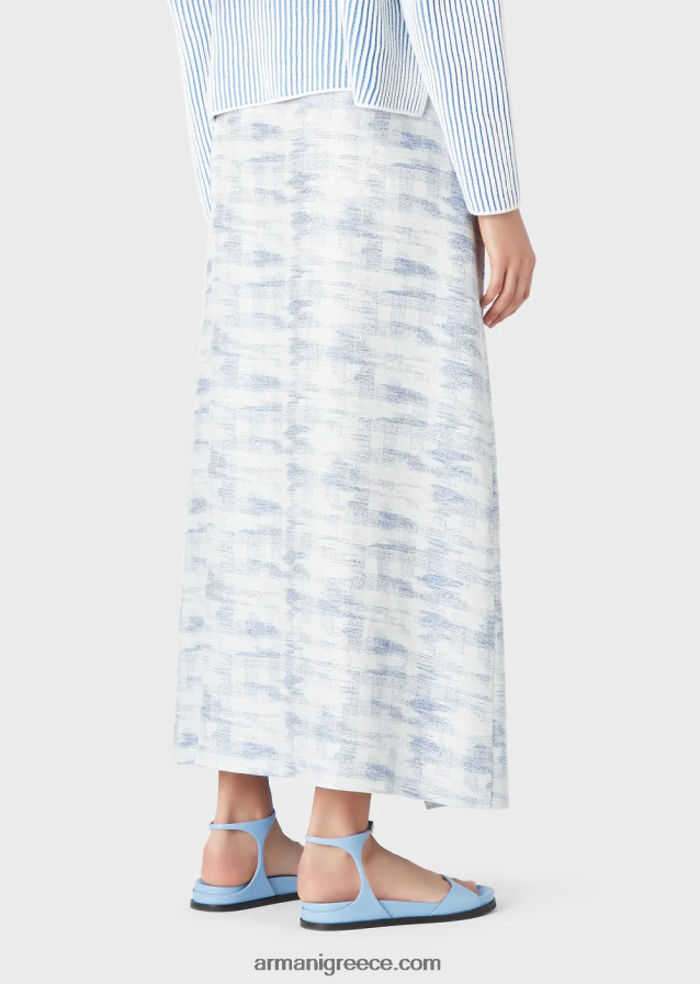 γυναίκες Armani ντεγκραντέ ζακάρ λινό-χαρμάνι μακριά φούστα 4046R6330 πρότυπο