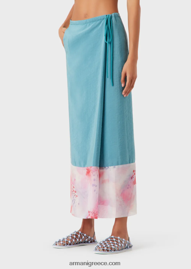 γυναίκες Armani μακριά φούστα σε στυλ σαρόνγκ από πλυμένο τεχνικό μετάξι με εμπριμέ λεπτομέρεια από σιφόν 4046R6342