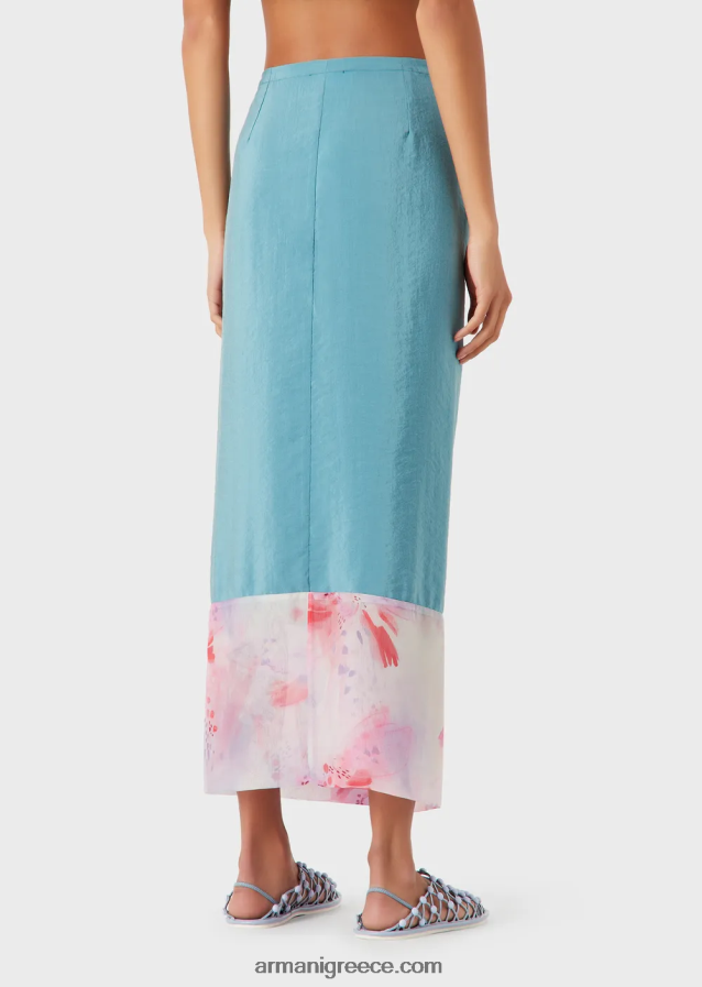 γυναίκες Armani μακριά φούστα σε στυλ σαρόνγκ από πλυμένο τεχνικό μετάξι με εμπριμέ λεπτομέρεια από σιφόν 4046R6342