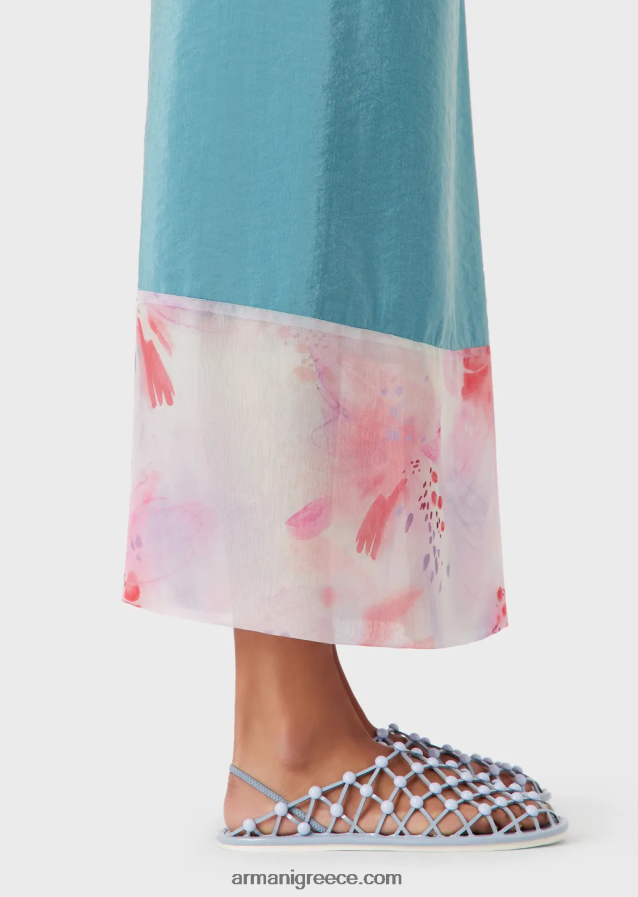 γυναίκες Armani μακριά φούστα σε στυλ σαρόνγκ από πλυμένο τεχνικό μετάξι με εμπριμέ λεπτομέρεια από σιφόν 4046R6342