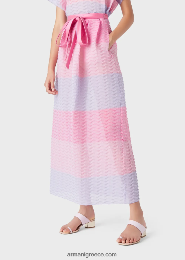 γυναίκες Armani μακριά φούστα σε οργάντζα bayadere με κυματιστό μοτίβο cloque 4046R6341