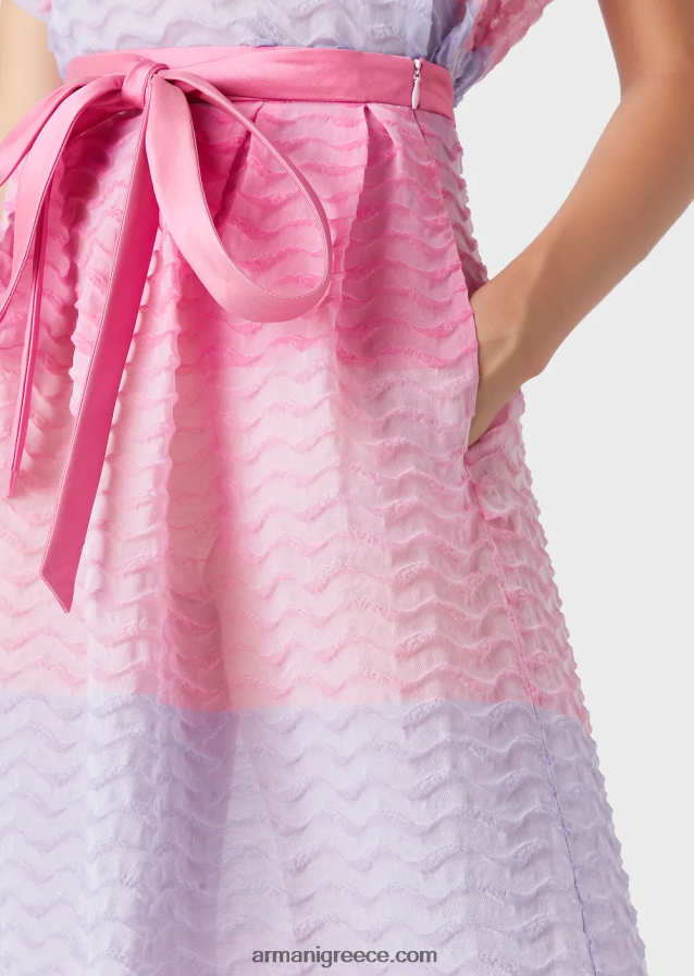 γυναίκες Armani μακριά φούστα σε οργάντζα bayadere με κυματιστό μοτίβο cloque 4046R6341