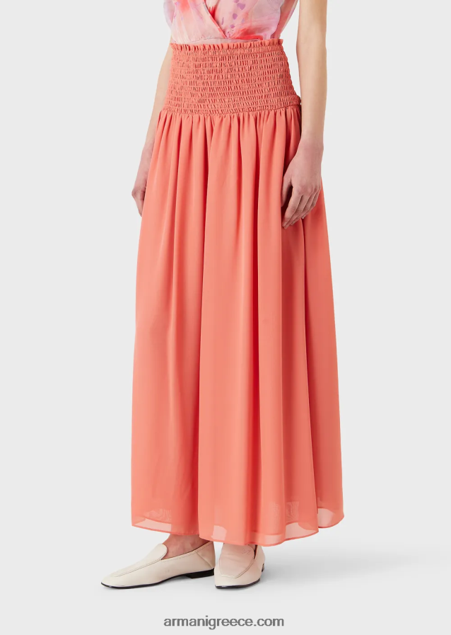 γυναίκες Armani crepon μακριά φούστα με ανάγλυφο ελαστικό peplum 4046R6329 ροζ