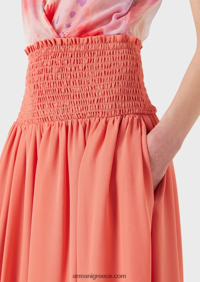 γυναίκες Armani crepon μακριά φούστα με ανάγλυφο ελαστικό peplum 4046R6329 ροζ