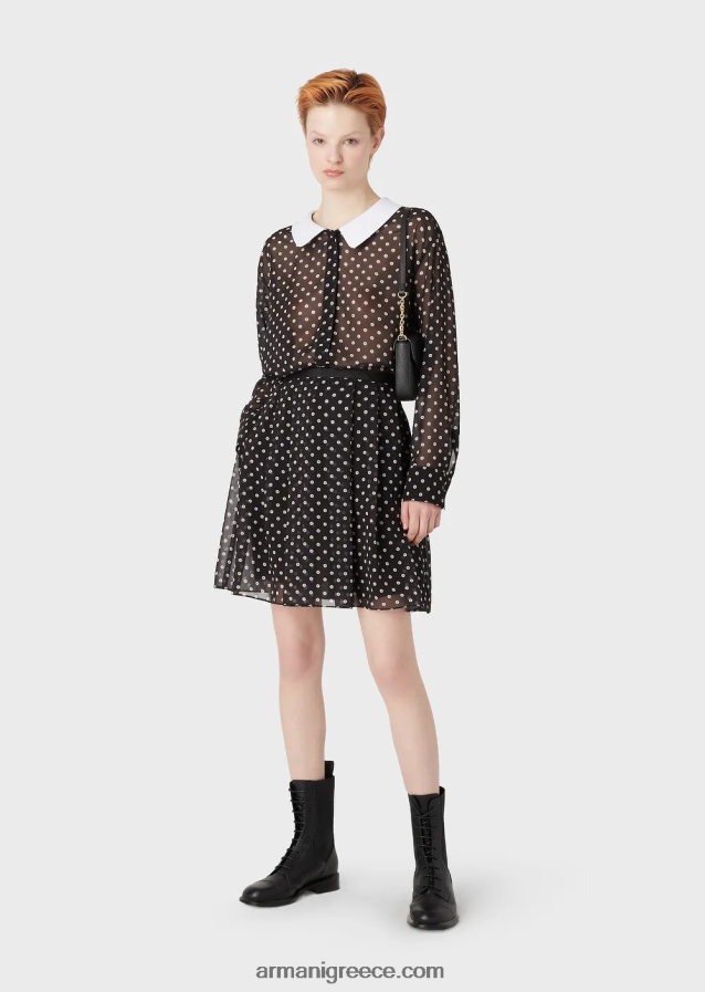 γυναίκες Armani φούστα georgette με στάμπα με παγιέτες 4046R6335 πρότυπο