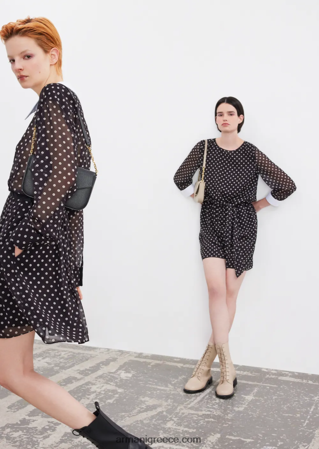 γυναίκες Armani φούστα georgette με στάμπα με παγιέτες 4046R6335 πρότυπο