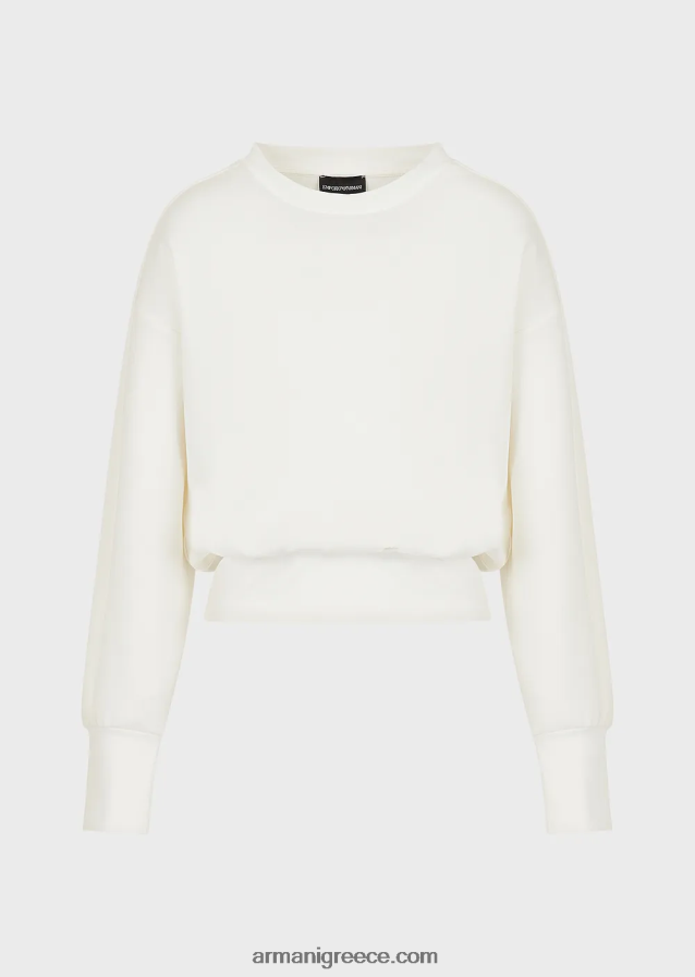 γυναίκες Armani Φούτερ με είδη πρώτης ανάγκης για ταξίδια σε διπλή φανέλα 4046R6404 γαλακτώδες λευκό