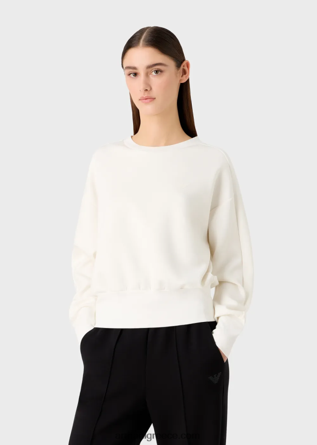 γυναίκες Armani Φούτερ με είδη πρώτης ανάγκης για ταξίδια σε διπλή φανέλα 4046R6404 γαλακτώδες λευκό