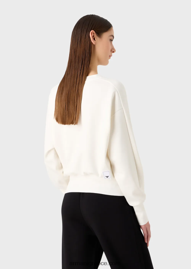 γυναίκες Armani Φούτερ με είδη πρώτης ανάγκης για ταξίδια σε διπλή φανέλα 4046R6404 γαλακτώδες λευκό