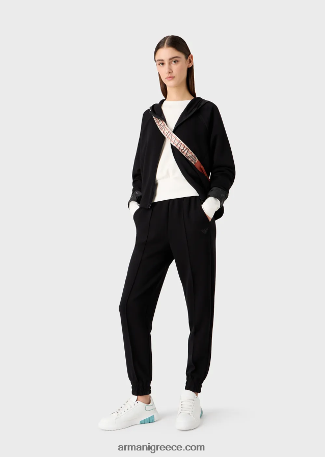 γυναίκες Armani Φούτερ με είδη πρώτης ανάγκης για ταξίδια σε διπλή φανέλα 4046R6404 γαλακτώδες λευκό