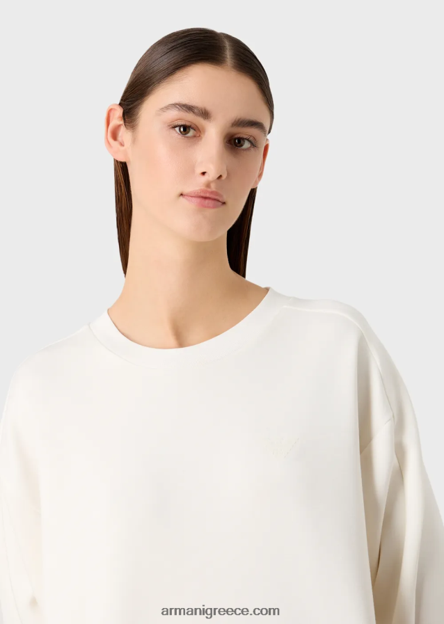 γυναίκες Armani Φούτερ με είδη πρώτης ανάγκης για ταξίδια σε διπλή φανέλα 4046R6404 γαλακτώδες λευκό