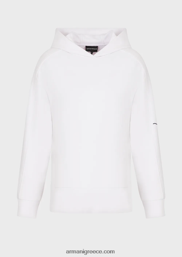 γυναίκες Armani φούτερ με κουκούλα με ανάγλυφο κεντημένο λογότυπο υπογραφής 4046R6406 άσπρο