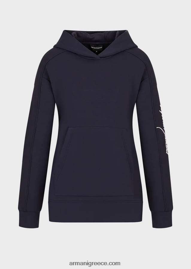 γυναίκες Armani φούτερ με κουκούλα με ανάγλυφο κεντημένο λογότυπο υπογραφής 4046R6407 μωβ