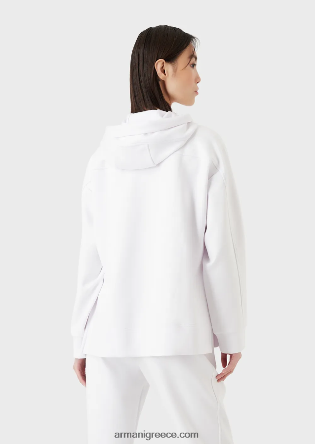 γυναίκες Armani φούτερ με κουκούλα με ανάγλυφο κεντημένο λογότυπο υπογραφής 4046R6407 μωβ