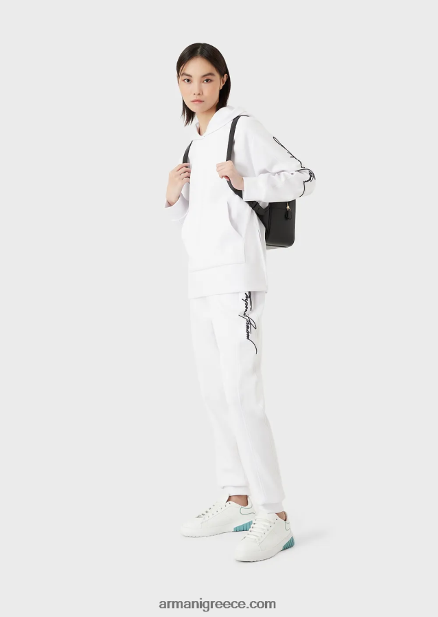 γυναίκες Armani φούτερ με κουκούλα με ανάγλυφο κεντημένο λογότυπο υπογραφής 4046R6407 μωβ