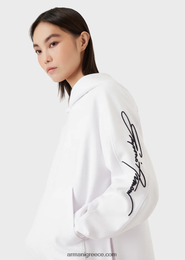 γυναίκες Armani φούτερ με κουκούλα με ανάγλυφο κεντημένο λογότυπο υπογραφής 4046R6407 μωβ