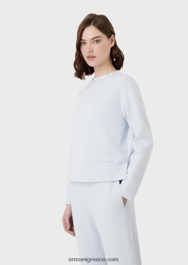 γυναίκες Armani φούτερ με διπλή φανέλα με ασορτί λογότυπο από καουτσούκ 4046R6408 γαλανός