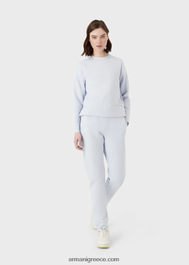 γυναίκες Armani φούτερ με διπλή φανέλα με ασορτί λογότυπο από καουτσούκ 4046R6408 γαλανός