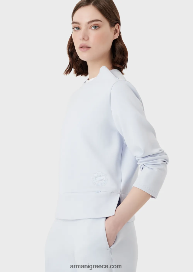 γυναίκες Armani φούτερ με διπλή φανέλα με ασορτί λογότυπο από καουτσούκ 4046R6408 γαλανός