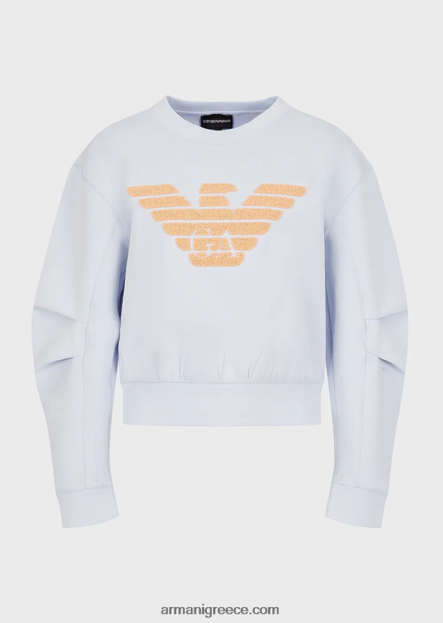 γυναίκες Armani φούτερ διπλό ζέρσεϊ με κέντημα-βελονιά υπερμεγέθη αετό 4046R6409 γαλανός