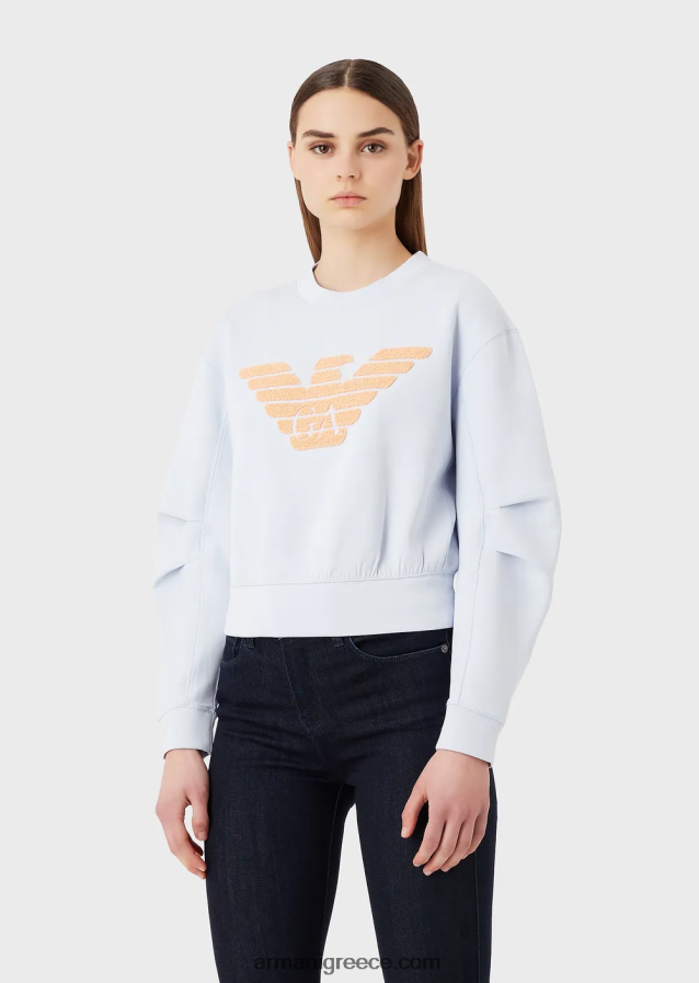 γυναίκες Armani φούτερ διπλό ζέρσεϊ με κέντημα-βελονιά υπερμεγέθη αετό 4046R6409 γαλανός