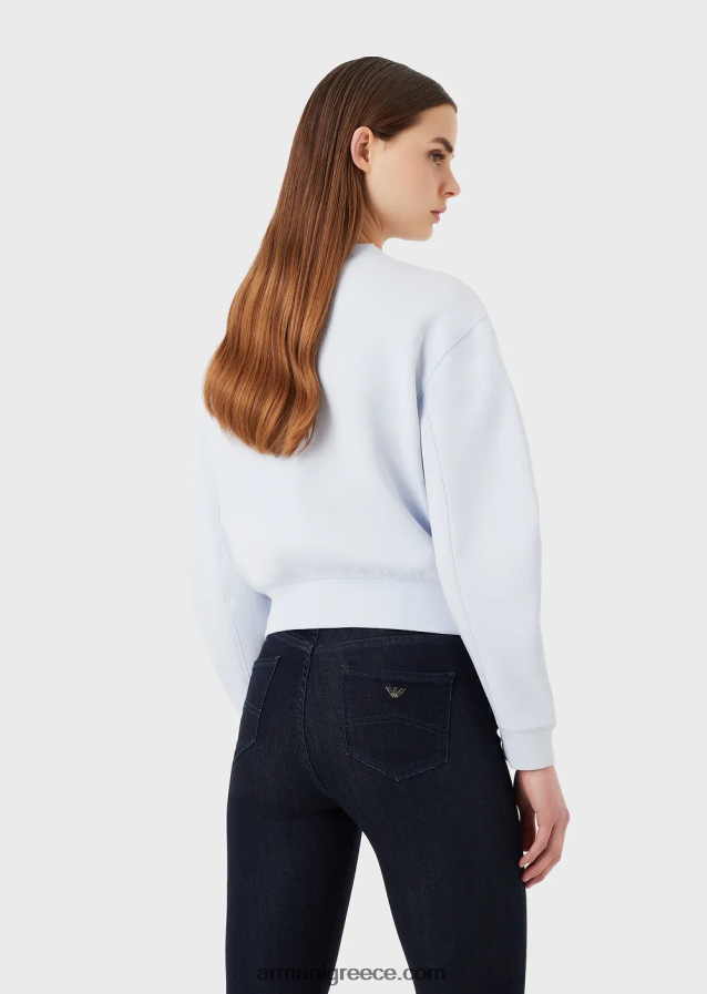 γυναίκες Armani φούτερ διπλό ζέρσεϊ με κέντημα-βελονιά υπερμεγέθη αετό 4046R6409 γαλανός