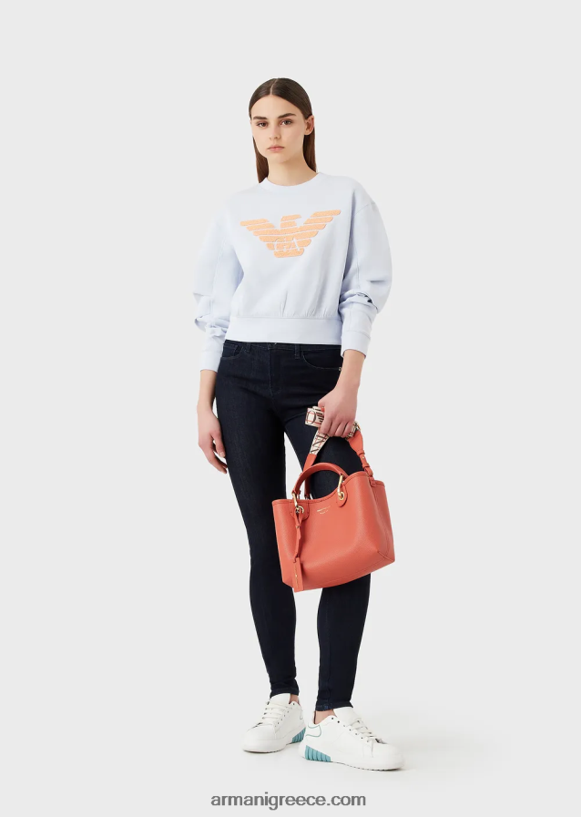 γυναίκες Armani φούτερ διπλό ζέρσεϊ με κέντημα-βελονιά υπερμεγέθη αετό 4046R6409 γαλανός