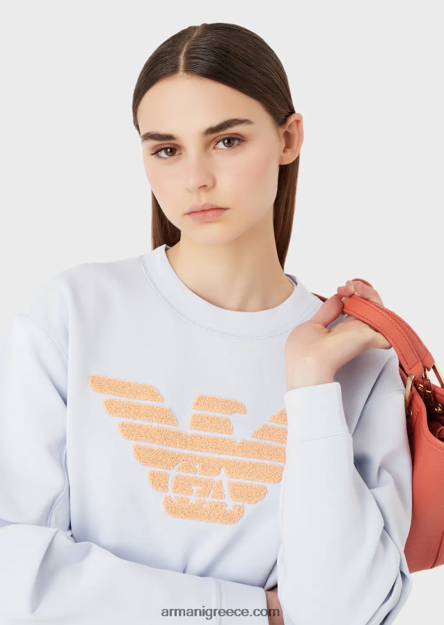 γυναίκες Armani φούτερ διπλό ζέρσεϊ με κέντημα-βελονιά υπερμεγέθη αετό 4046R6409 γαλανός