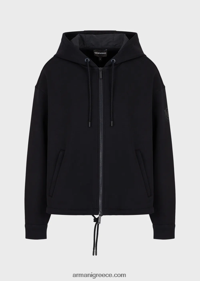 γυναίκες Armani Φούτερ με διπλή φανέλα, με κουκούλα με φερμουάρ και ασορτί λογότυπο από καουτσούκ 4046R6410 ναυτικό μπλε