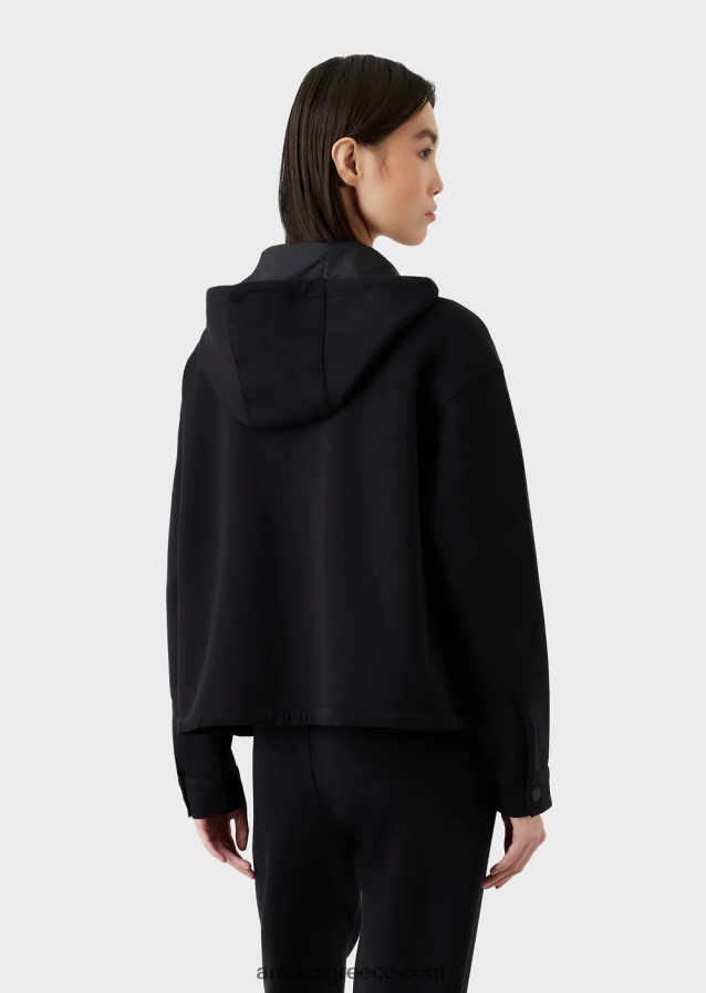 γυναίκες Armani Φούτερ με διπλή φανέλα, με κουκούλα με φερμουάρ και ασορτί λογότυπο από καουτσούκ 4046R6410 ναυτικό μπλε