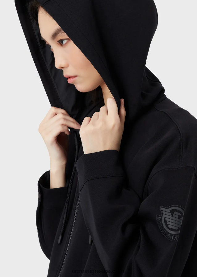 γυναίκες Armani Φούτερ με διπλή φανέλα, με κουκούλα με φερμουάρ και ασορτί λογότυπο από καουτσούκ 4046R6410 ναυτικό μπλε