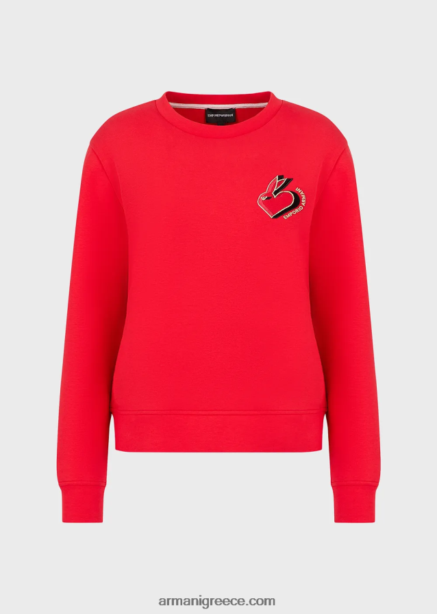 γυναίκες Armani φούτερ διπλή φανέλα με κέντημα 4046R6412 το κόκκινο