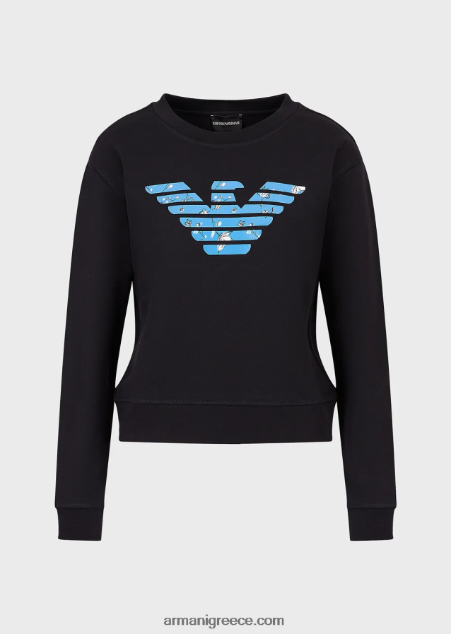 γυναίκες Armani Φούτερ από βιολογικό γαλλικό πετσετάκι με μοτίβο αετού μεγάλου μεγέθους 4046R6419 ναυτικό μπλε