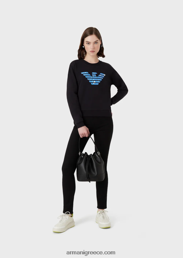 γυναίκες Armani Φούτερ από βιολογικό γαλλικό πετσετάκι με μοτίβο αετού μεγάλου μεγέθους 4046R6419 ναυτικό μπλε