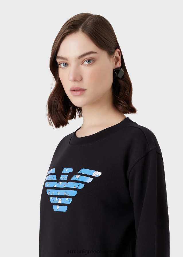 γυναίκες Armani Φούτερ από βιολογικό γαλλικό πετσετάκι με μοτίβο αετού μεγάλου μεγέθους 4046R6419 ναυτικό μπλε