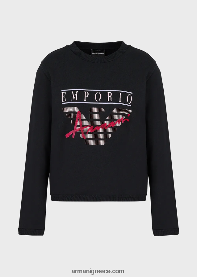 γυναίκες Armani Φούτερ από βιολογικό γαλλικό βερνίκι με ανάγλυφα γράμματα από ύφασμα και τύπωμα λογότυπου 4046R6420 μαύρος