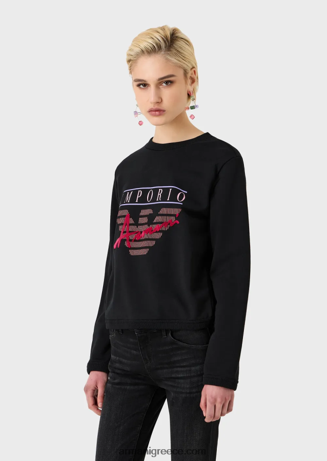 γυναίκες Armani Φούτερ από βιολογικό γαλλικό βερνίκι με ανάγλυφα γράμματα από ύφασμα και τύπωμα λογότυπου 4046R6420 μαύρος