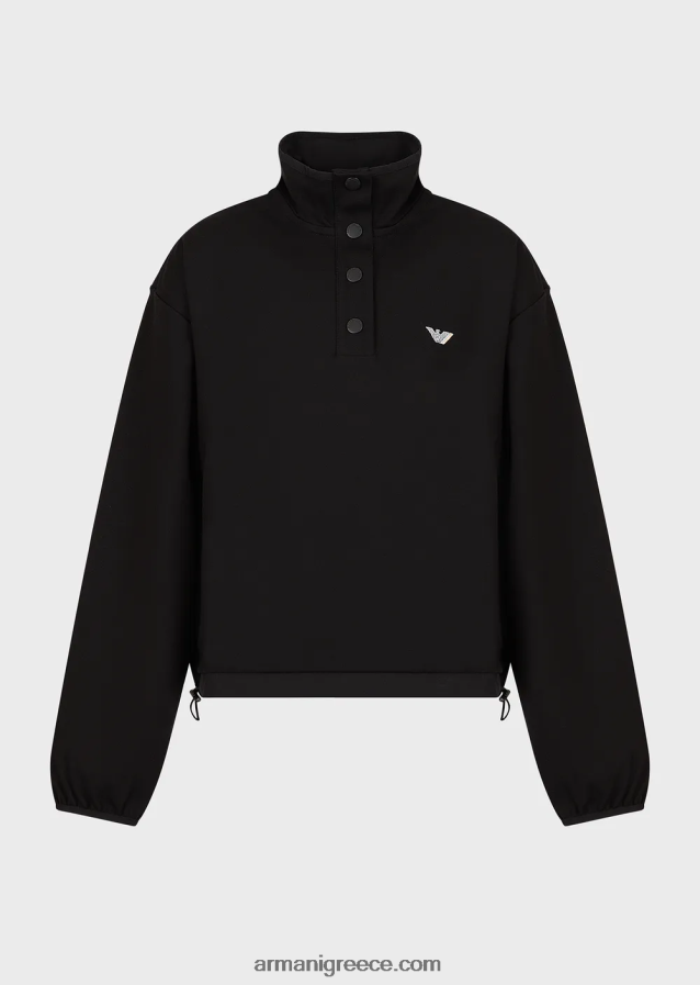 γυναίκες Armani Φούτερ με λαιμόκοψη σε ελαστική βισκόζη με νάιλον λεπτομέρειες και κορδόνι περίσφιξης 4046R6422 μαύρος