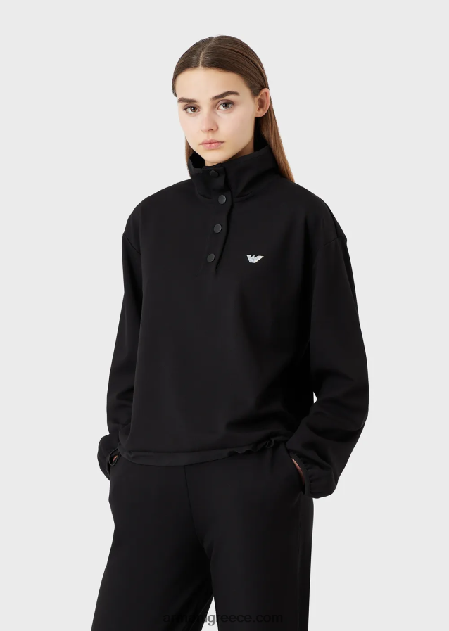 γυναίκες Armani Φούτερ με λαιμόκοψη σε ελαστική βισκόζη με νάιλον λεπτομέρειες και κορδόνι περίσφιξης 4046R6422 μαύρος