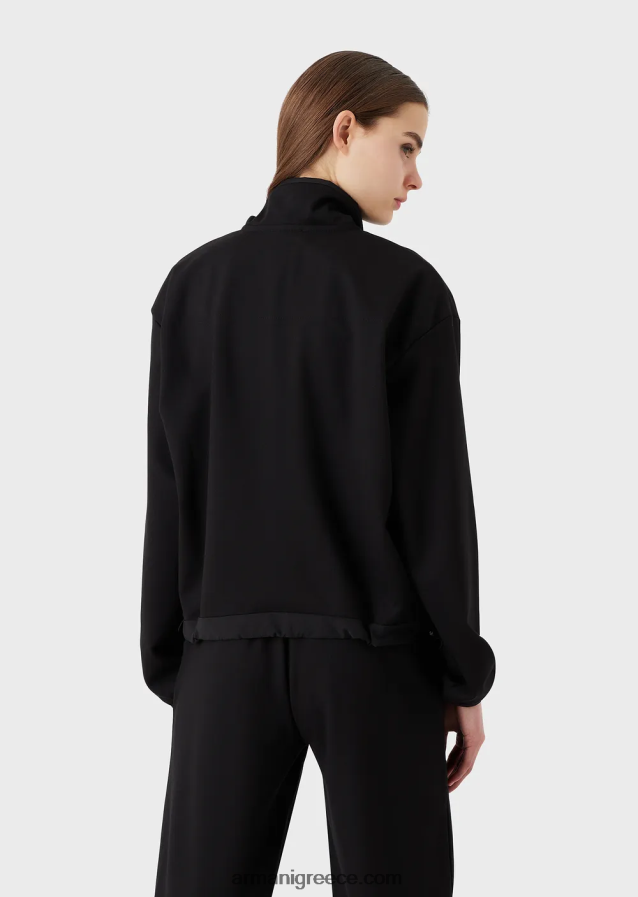 γυναίκες Armani Φούτερ με λαιμόκοψη σε ελαστική βισκόζη με νάιλον λεπτομέρειες και κορδόνι περίσφιξης 4046R6422 μαύρος