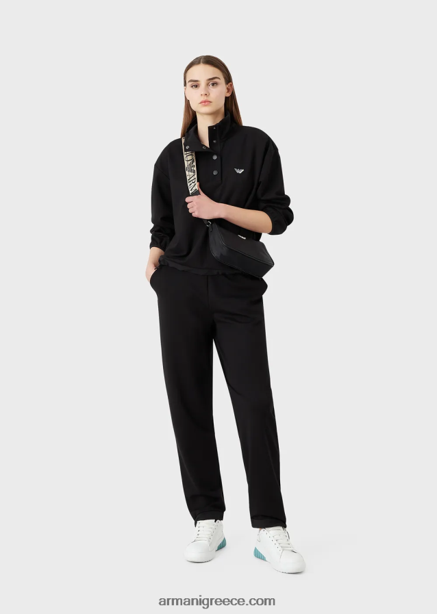 γυναίκες Armani Φούτερ με λαιμόκοψη σε ελαστική βισκόζη με νάιλον λεπτομέρειες και κορδόνι περίσφιξης 4046R6422 μαύρος