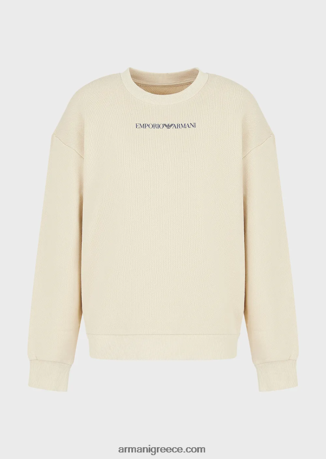 γυναίκες Armani Φούτερ βιώσιμης συλλογής μαλακό από οργανικό βαμβάκι με στάμπα μεγάλου μεγέθους 4046R6424 μπεζ