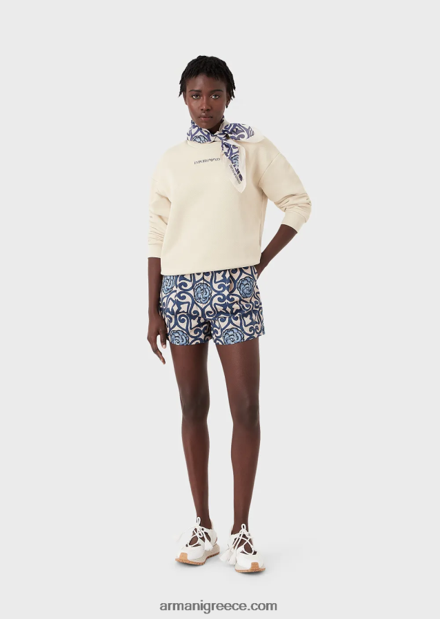 γυναίκες Armani Φούτερ βιώσιμης συλλογής μαλακό από οργανικό βαμβάκι με στάμπα μεγάλου μεγέθους 4046R6424 μπεζ