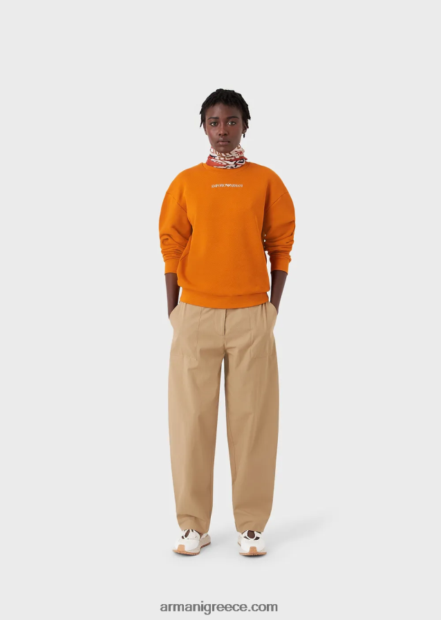 γυναίκες Armani Φούτερ βιώσιμης συλλογής μαλακό από οργανικό βαμβάκι με στάμπα μεγάλου μεγέθους 4046R6425 πορτοκάλι