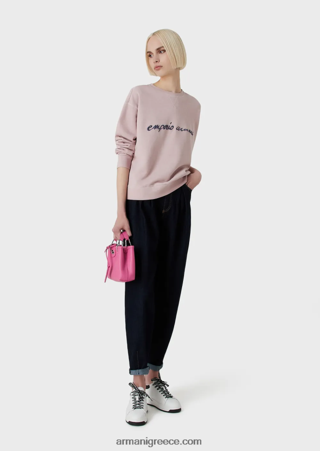 γυναίκες Armani Tye-dye βιολογικό γαλλικό υφασμάτινο φούτερ με ανάγλυφο κέντημα λογότυπου 4046R6423 ροζ