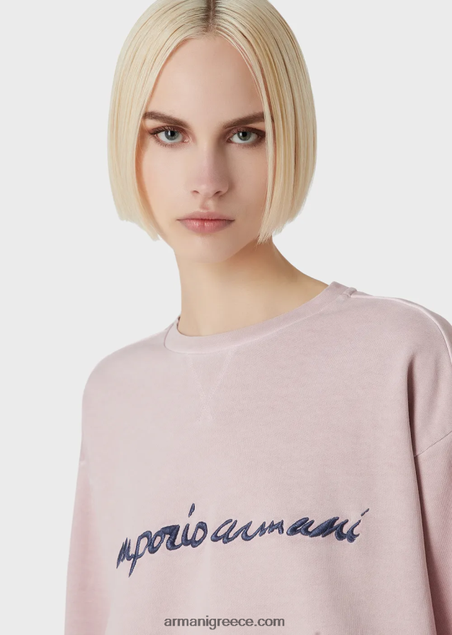 γυναίκες Armani Tye-dye βιολογικό γαλλικό υφασμάτινο φούτερ με ανάγλυφο κέντημα λογότυπου 4046R6423 ροζ