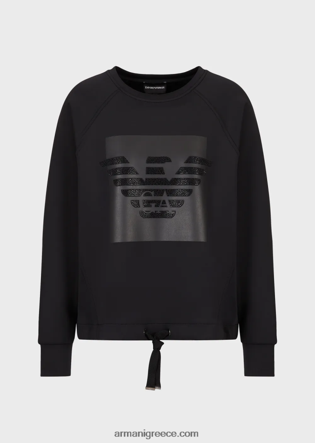 γυναίκες Armani Φούτερ από ύφασμα scuba με υπερμεγέθη αετό από στρας 4046R6421 μαύρος