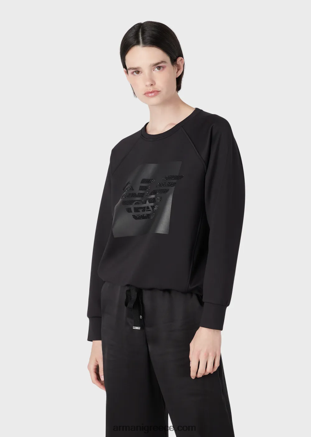 γυναίκες Armani Φούτερ από ύφασμα scuba με υπερμεγέθη αετό από στρας 4046R6421 μαύρος