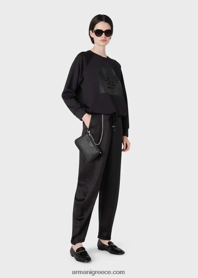 γυναίκες Armani Φούτερ από ύφασμα scuba με υπερμεγέθη αετό από στρας 4046R6421 μαύρος